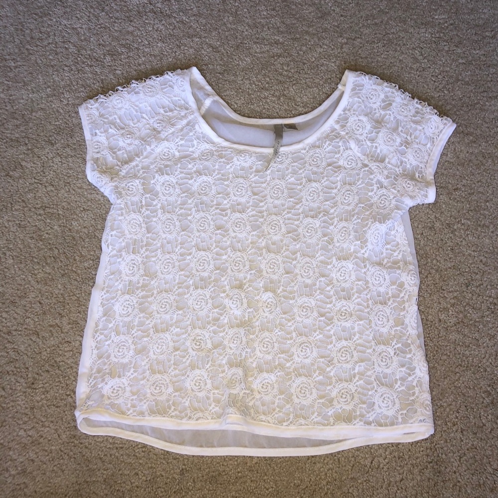 white lace shirt with see through back